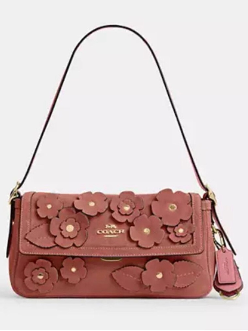 NWT Coach Floral Applique Flap Crossbody Bag & Shoulder Bag Dusty Rose Suede